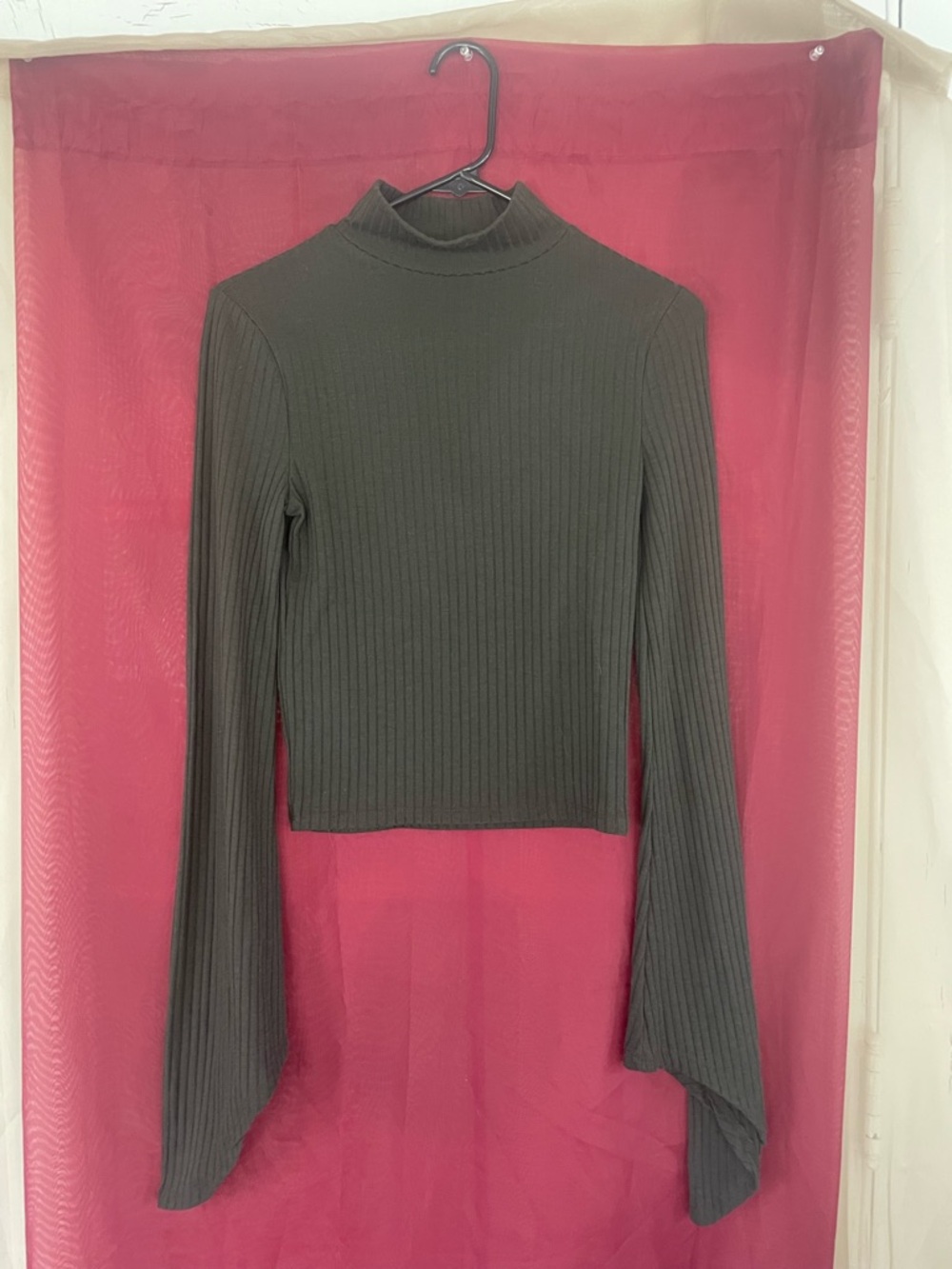 Disturbia Dark Green Ribbed Mock Neck Long-Sleeve Top